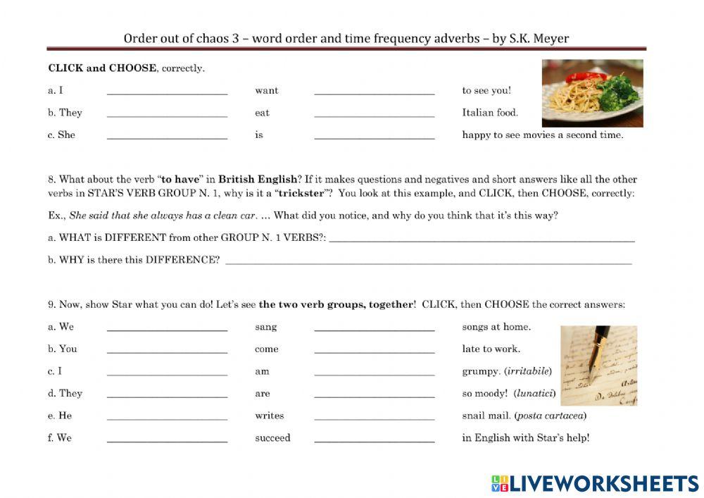 SMT-order out of chaos 3-word order with definite and indefinite time frequency adverbs
