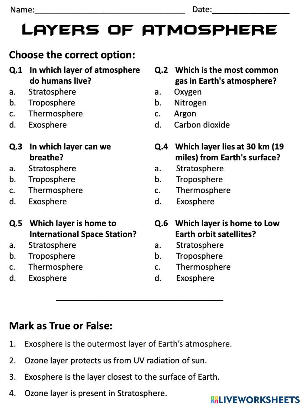Explain Layered Structure Of The Atmosphere Worksheet