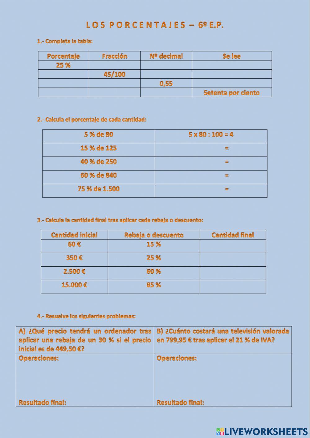 Porcentajes, iva y rebaja