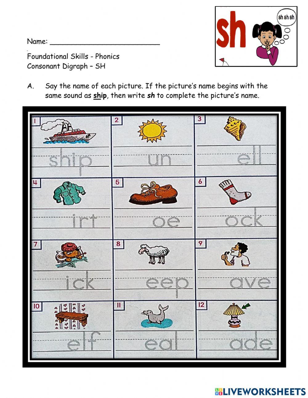Consonant Digraph SH interactive worksheet | Live Worksheets