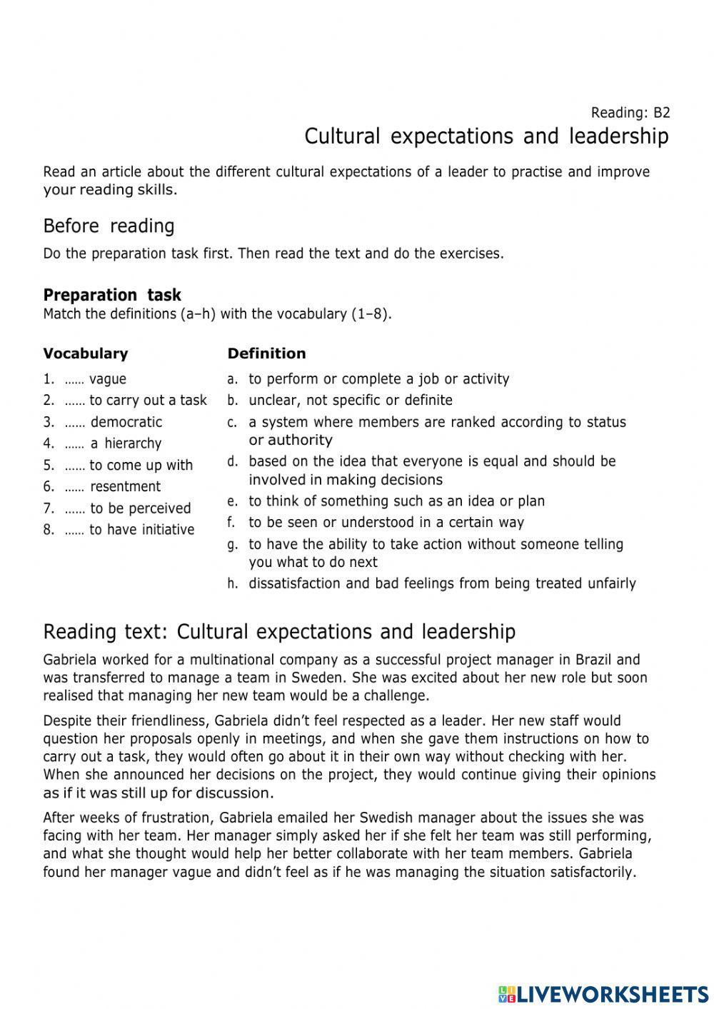 Cultural expectations and leadership