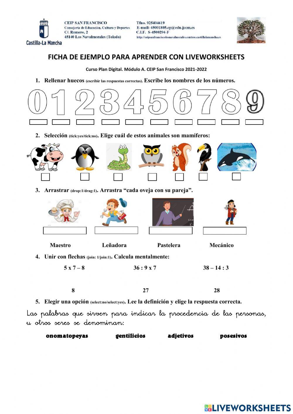 Ficha de ejemplo para aprender con liveworkshee