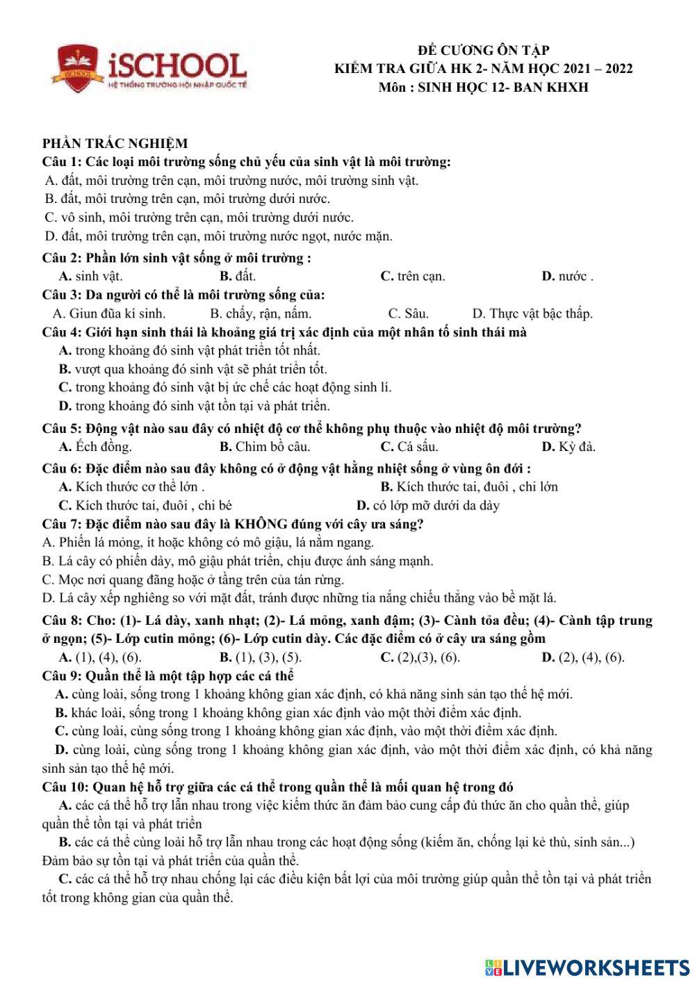 Đề cương ôn tập