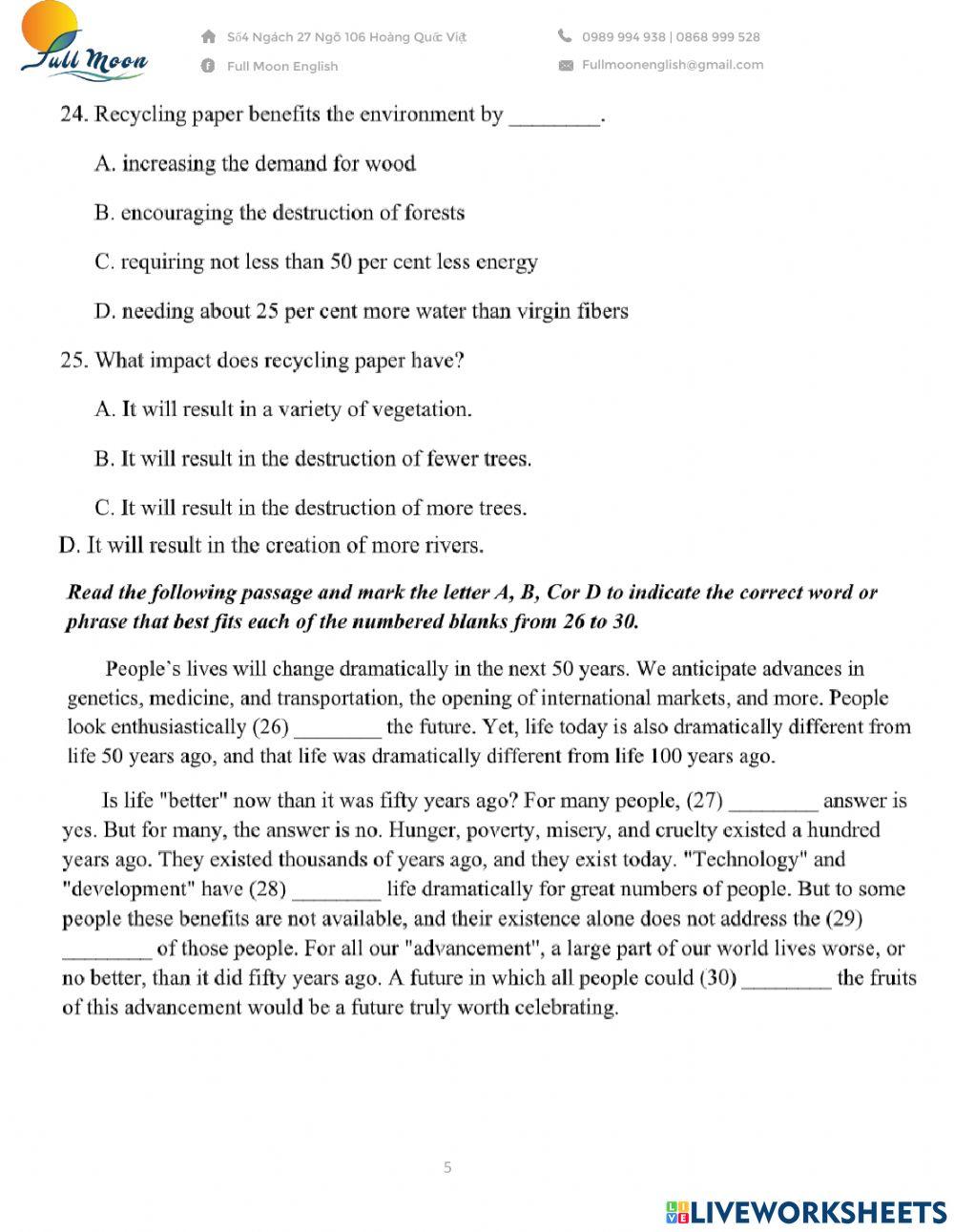 Đề thi vào 10. Practice Test 10