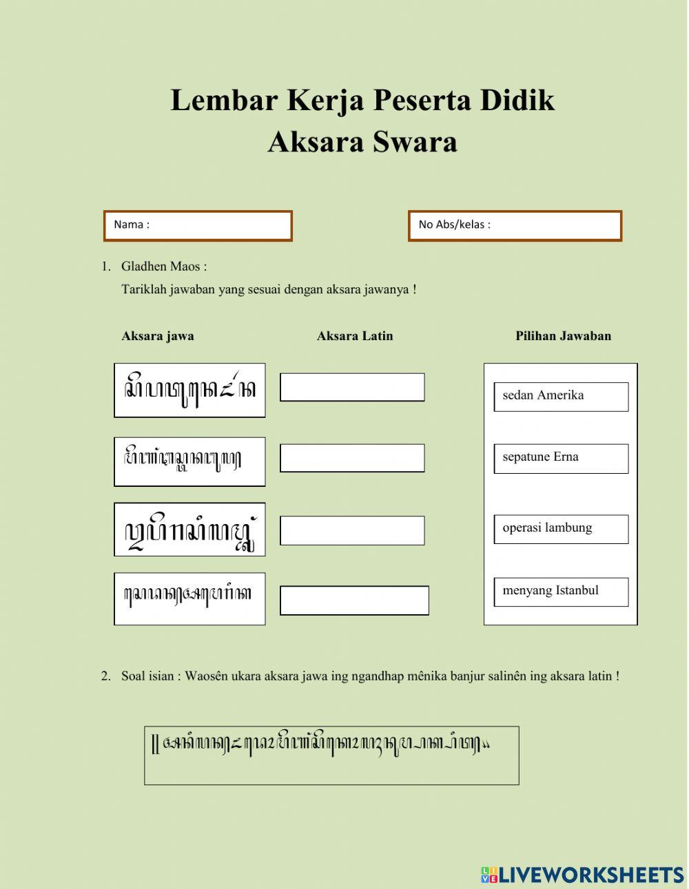 Aksara Swara kelas 8