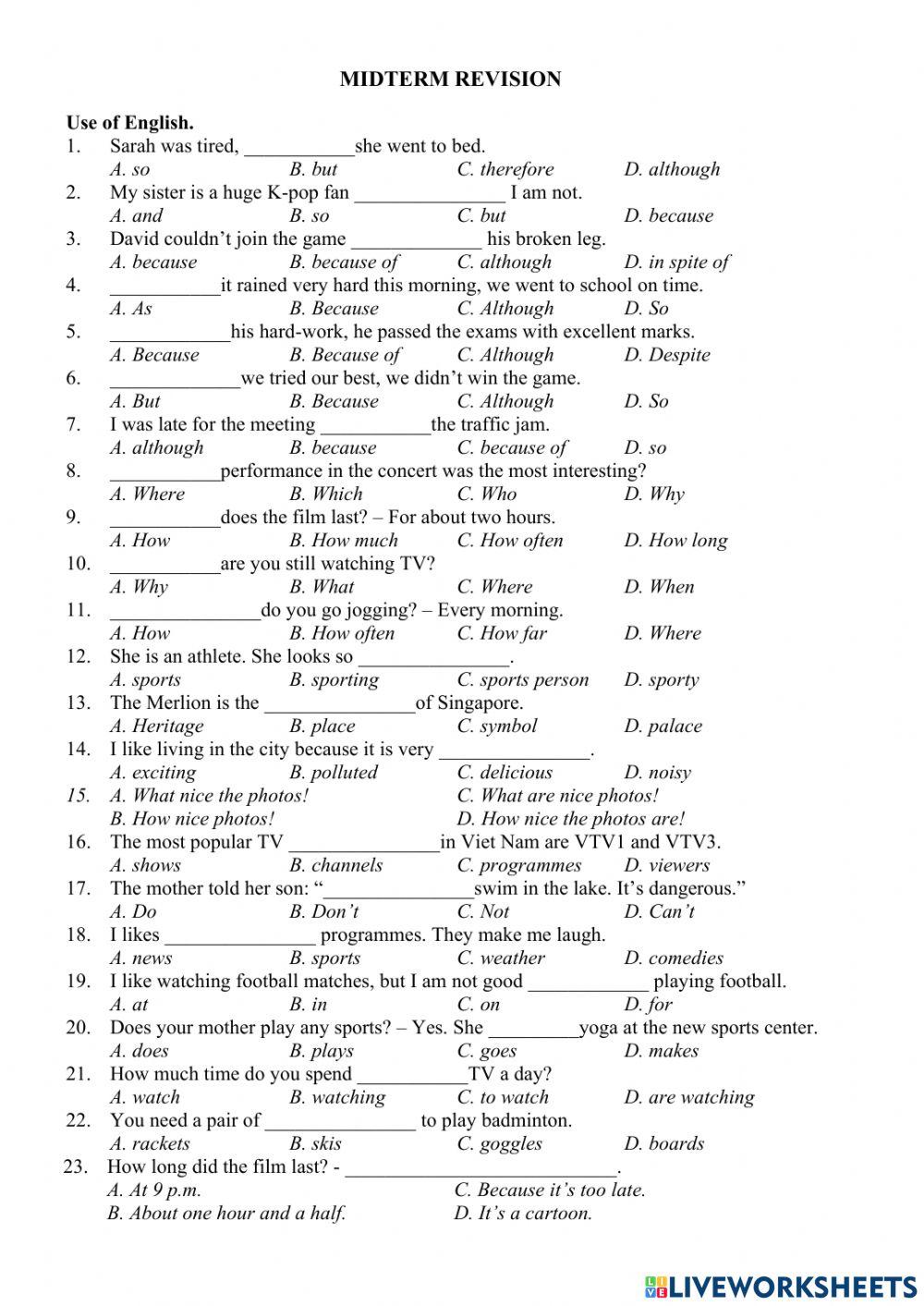 E6 - FT - CB - Midterm revision - Use of English