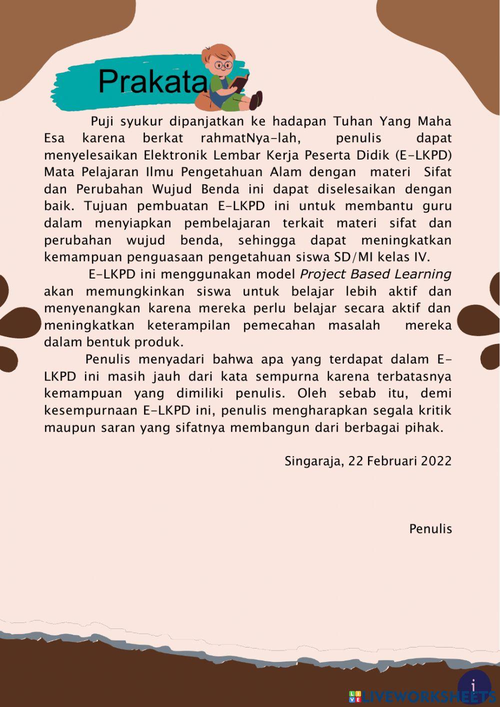 E-LKPD Sifat dan Perubahan Wujud Benda Bagian 1