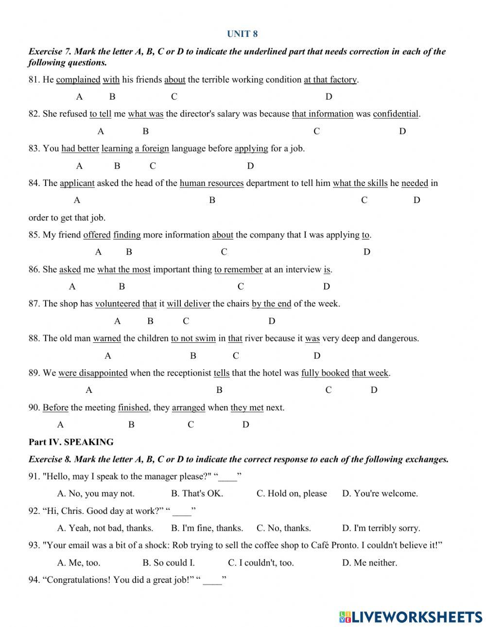 Y12 Unit 8 - Speaking