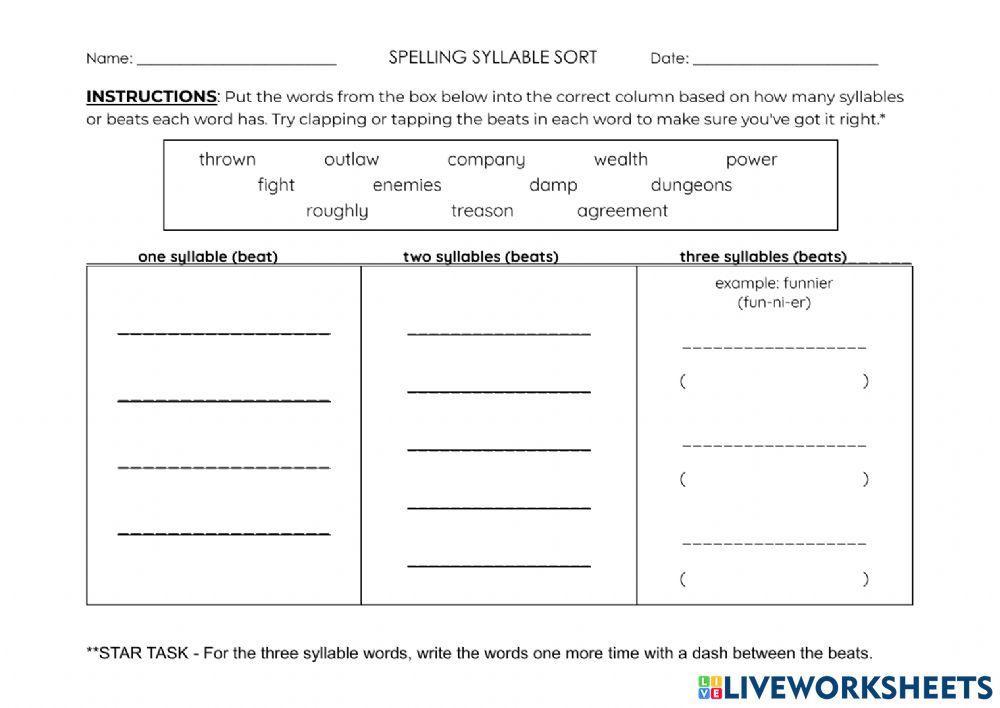 Syllable drag drop Robin Hood Spelling WS 1