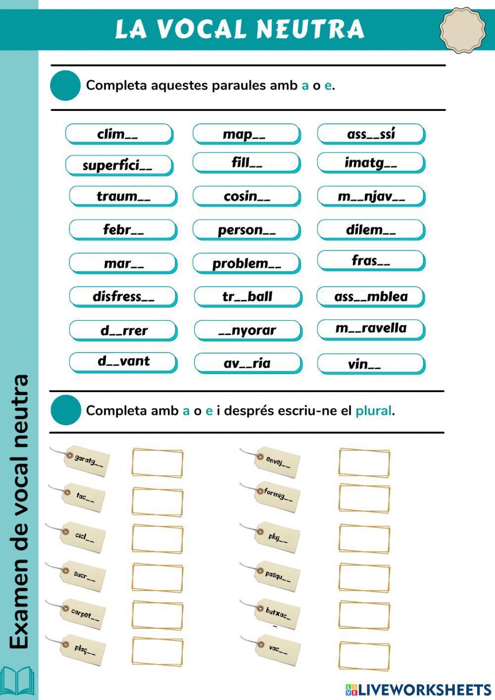 examen vocal neutra i vocabulari cos
