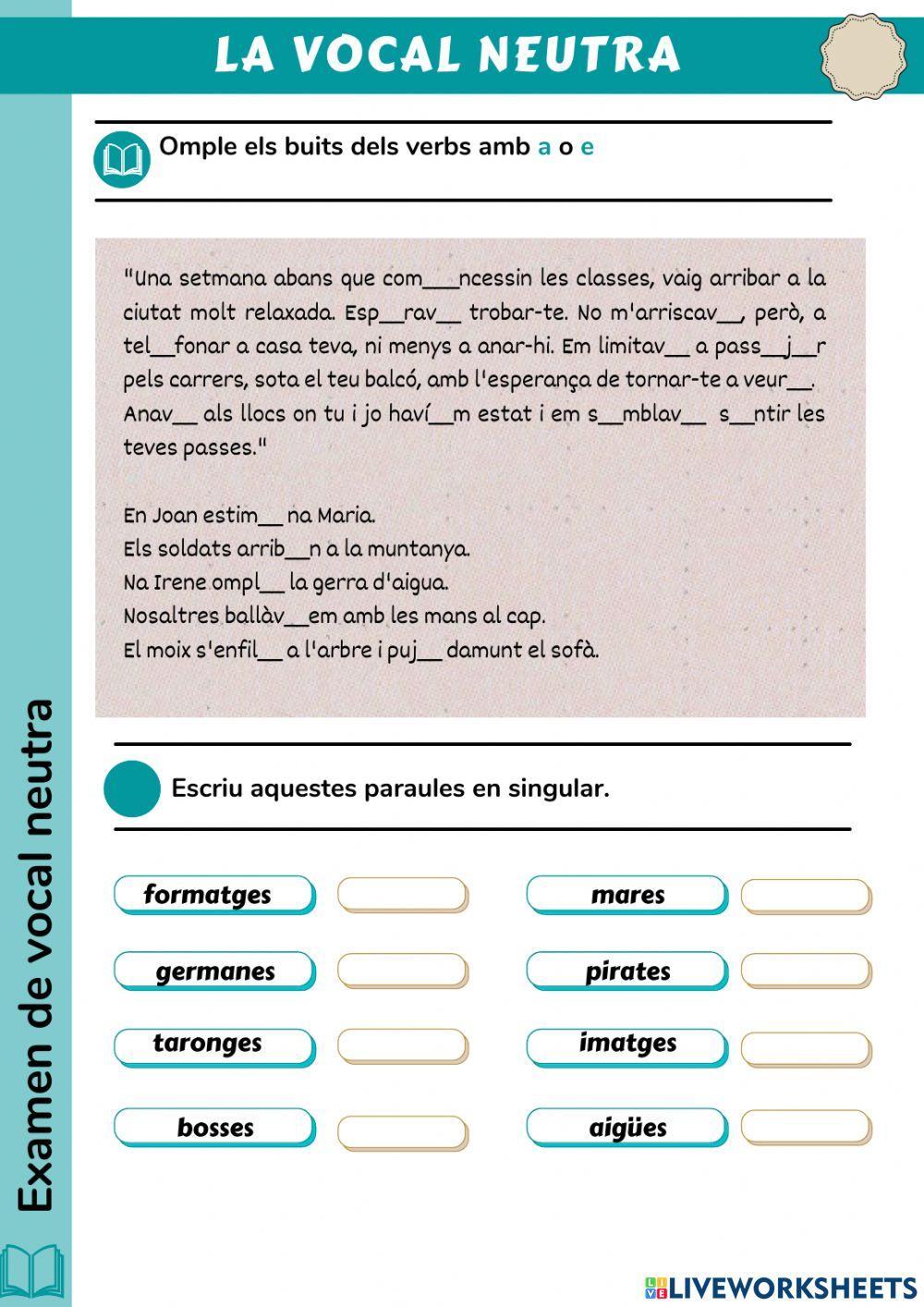 examen vocal neutra i vocabulari cos