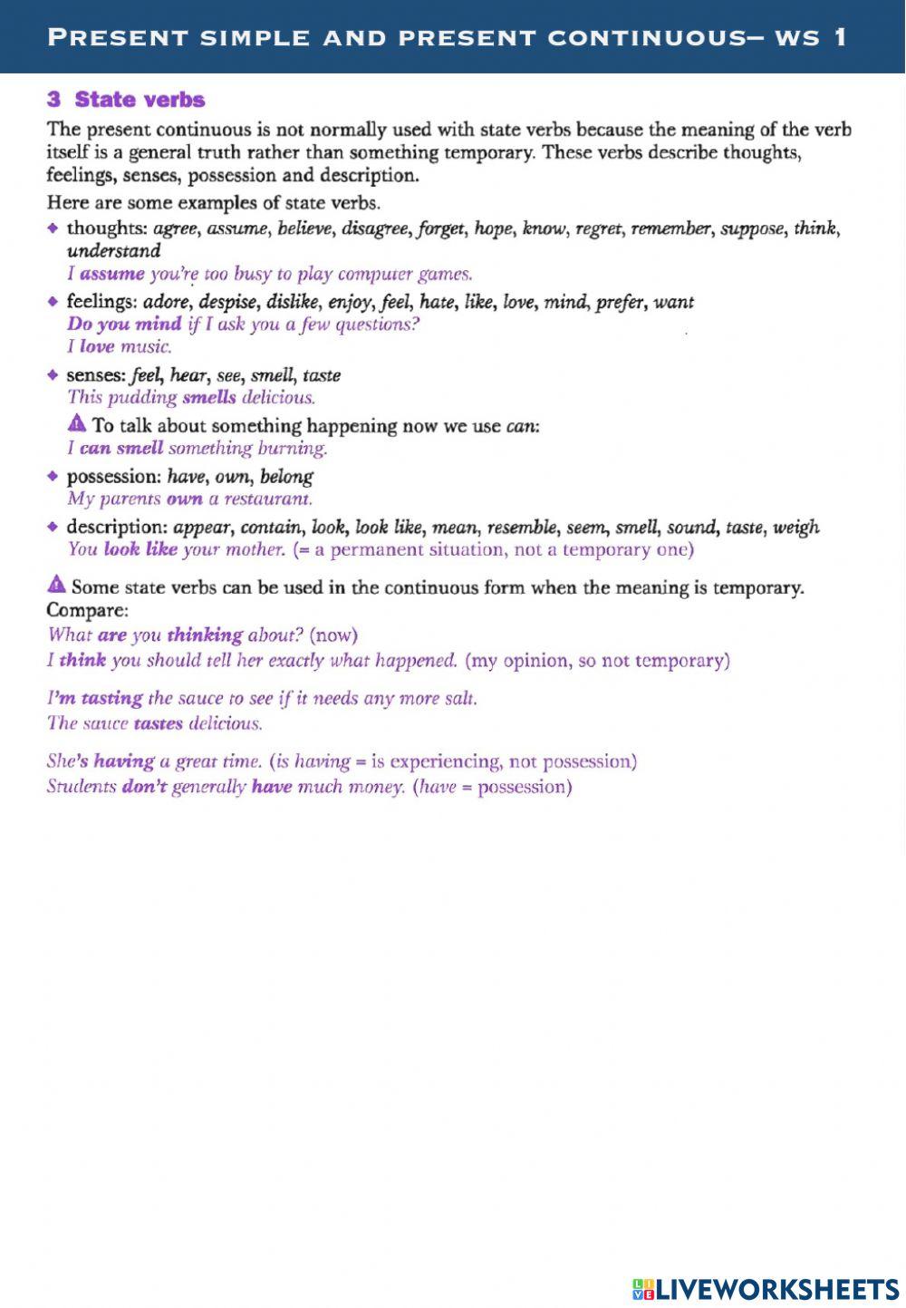 Present simple & continuous ws1