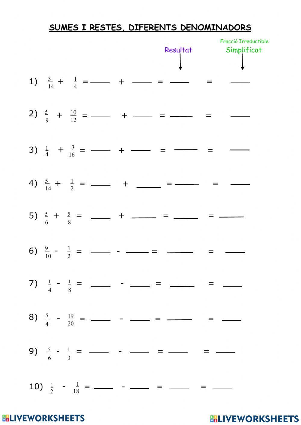 Suma i resta de fraccions