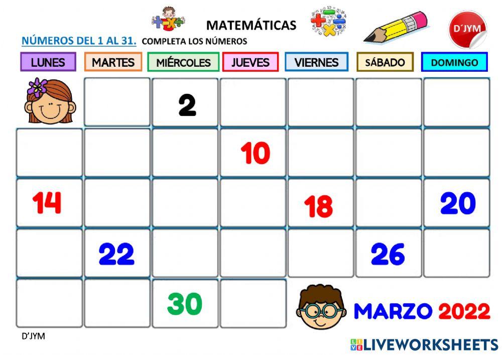 Numeración del 1 al 31