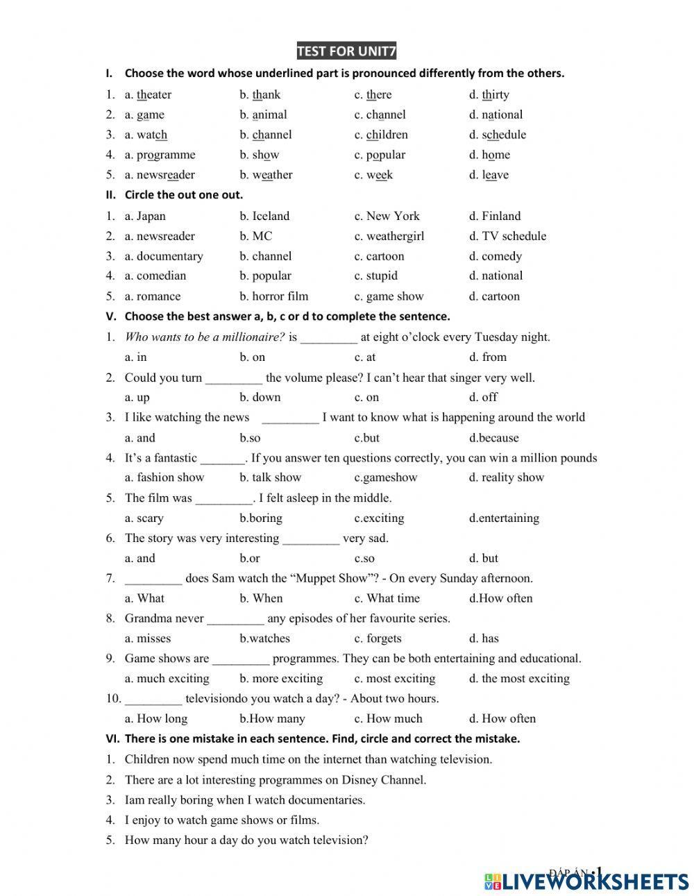 Grade 6 Unit 7 Television Test