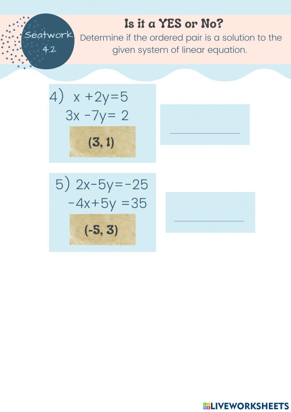 Verify Solution of the System of Linear equations online exercise for ...
