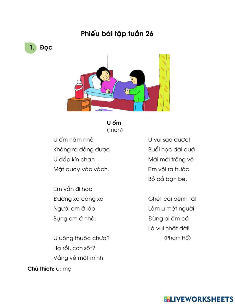 Tuần 26 Phiếu bài tập Lớp 1