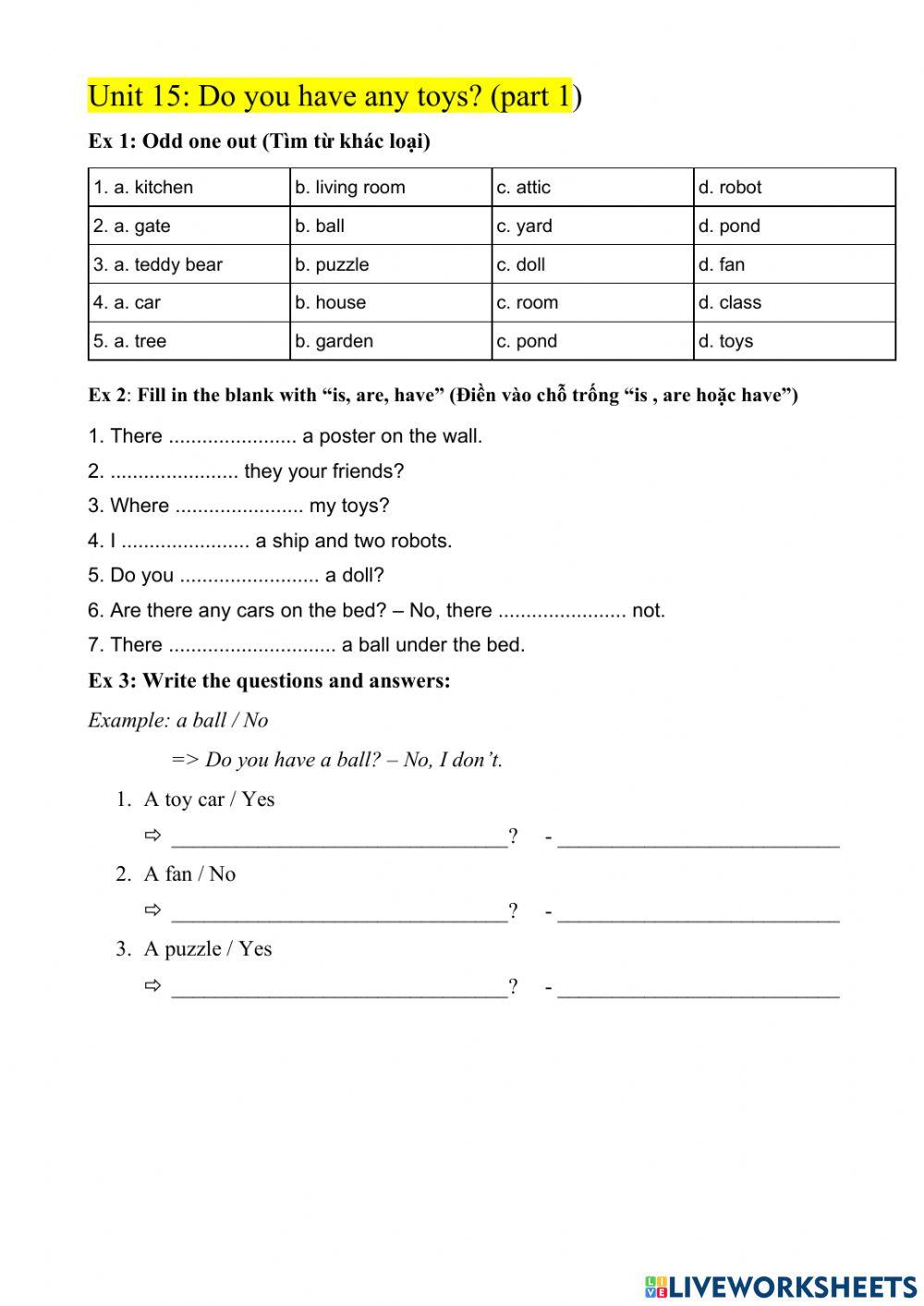 Unit 15 Do you have any toys?