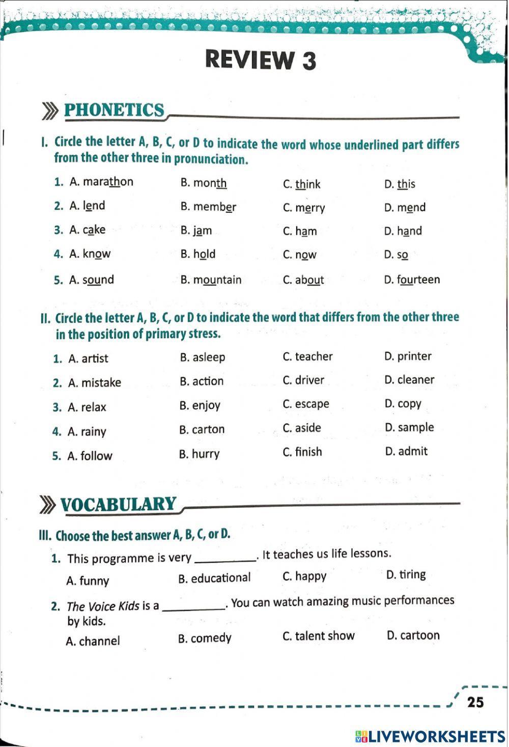 Tiếng Anh 6 - Ôn tập giữa kì 2