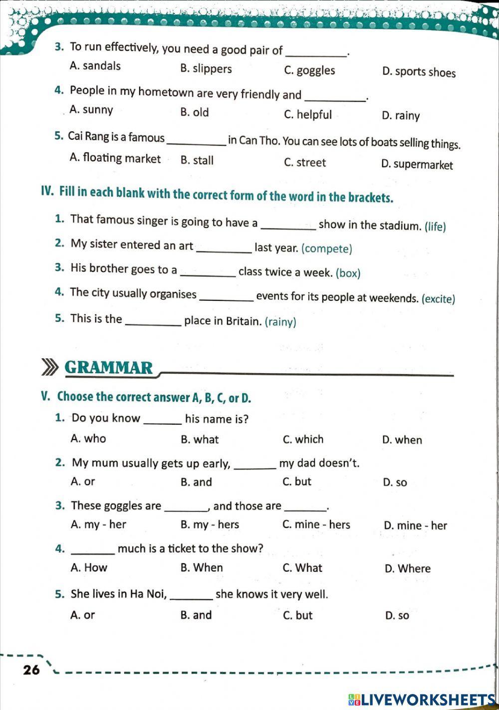 Tiếng Anh 6 - Ôn tập giữa kì 2