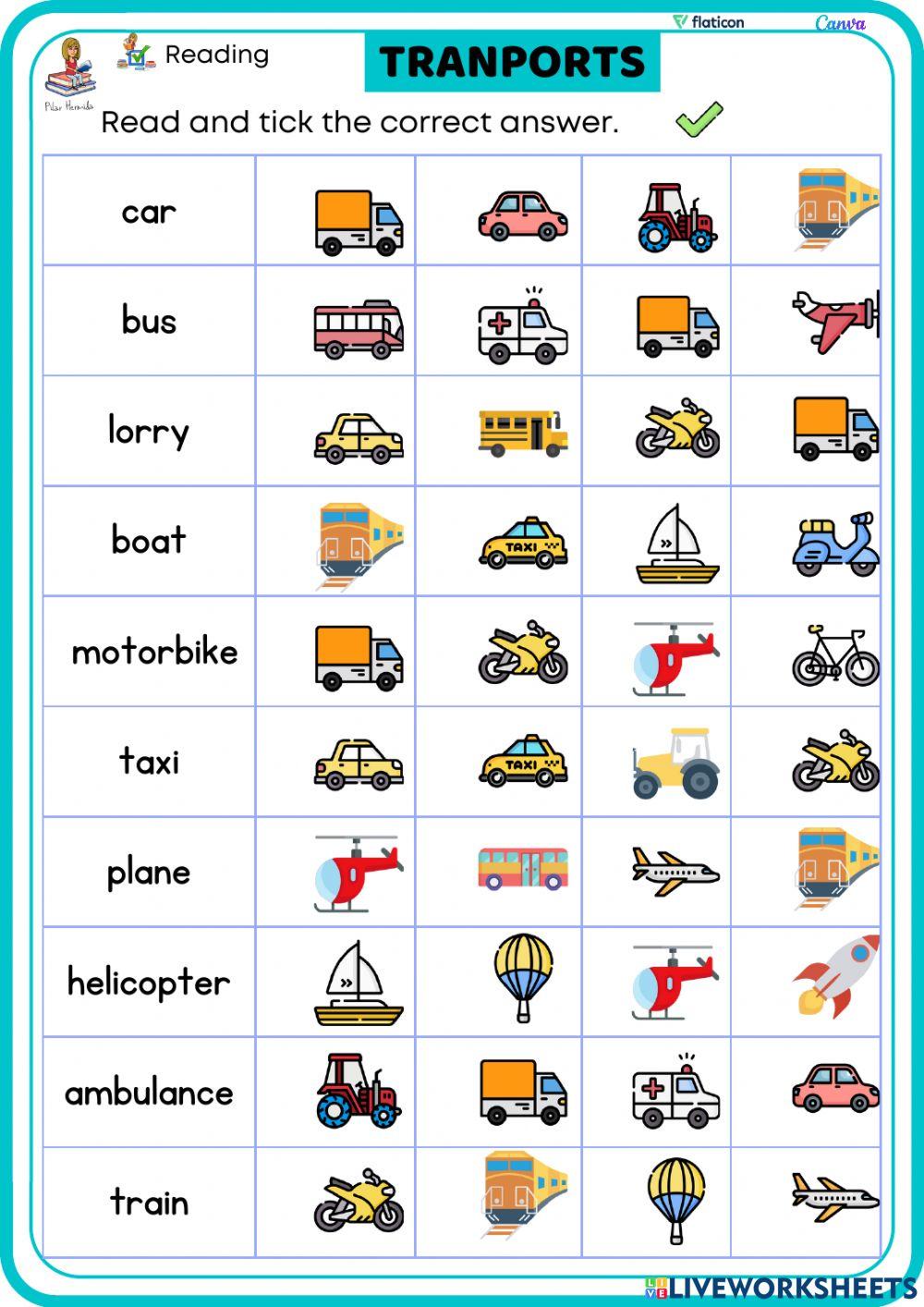 Read vocab and choose TRANSPORTS