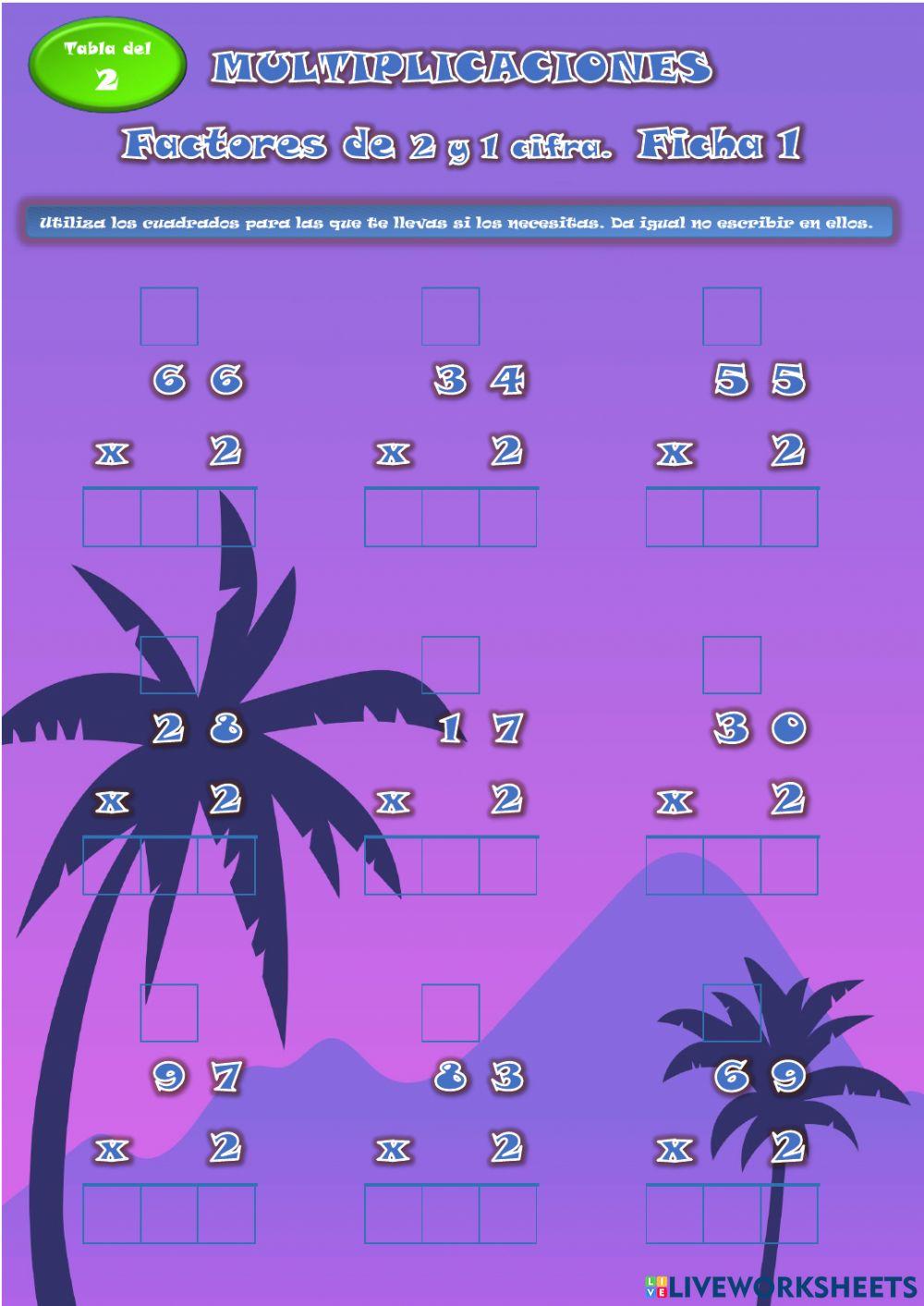 MULTIPLICACIONES 2 cifras x 2. Ficha 1