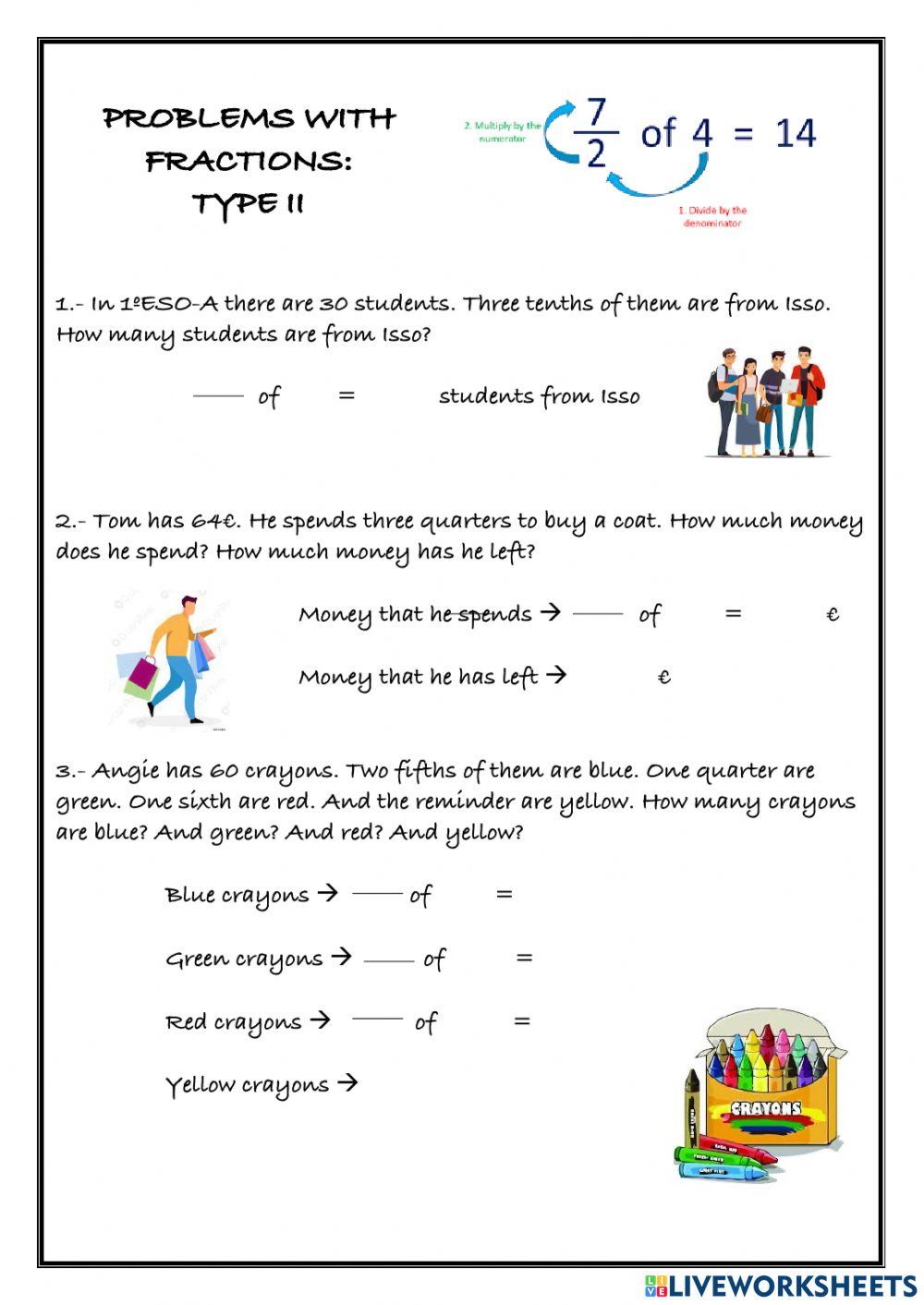 Word Problems with Fractions. Type II