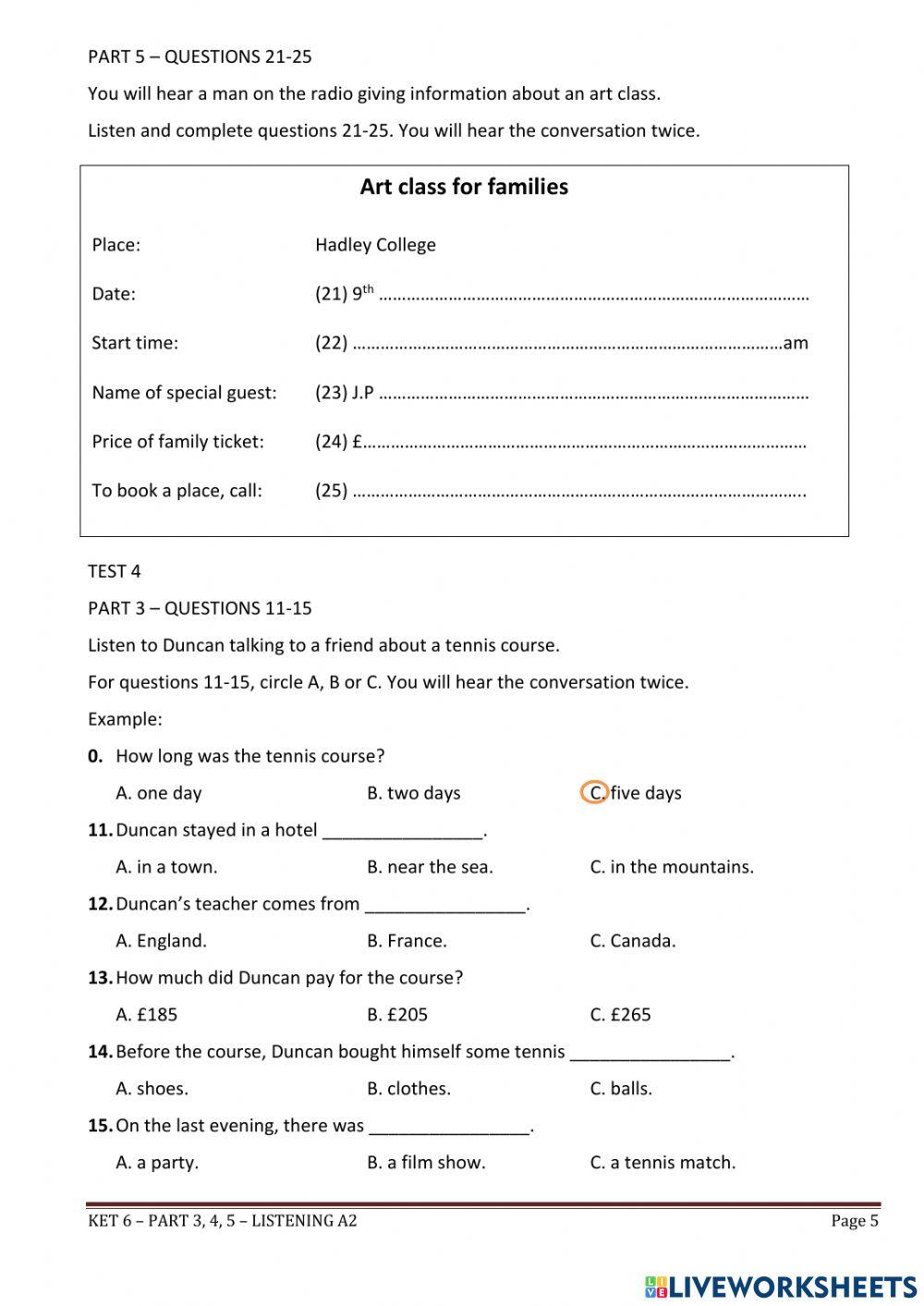 Ket 6-part 3,4,5-listening