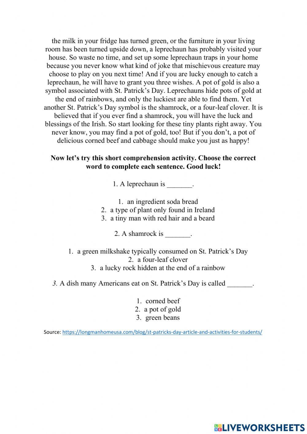 St. Patrick's Day Reading