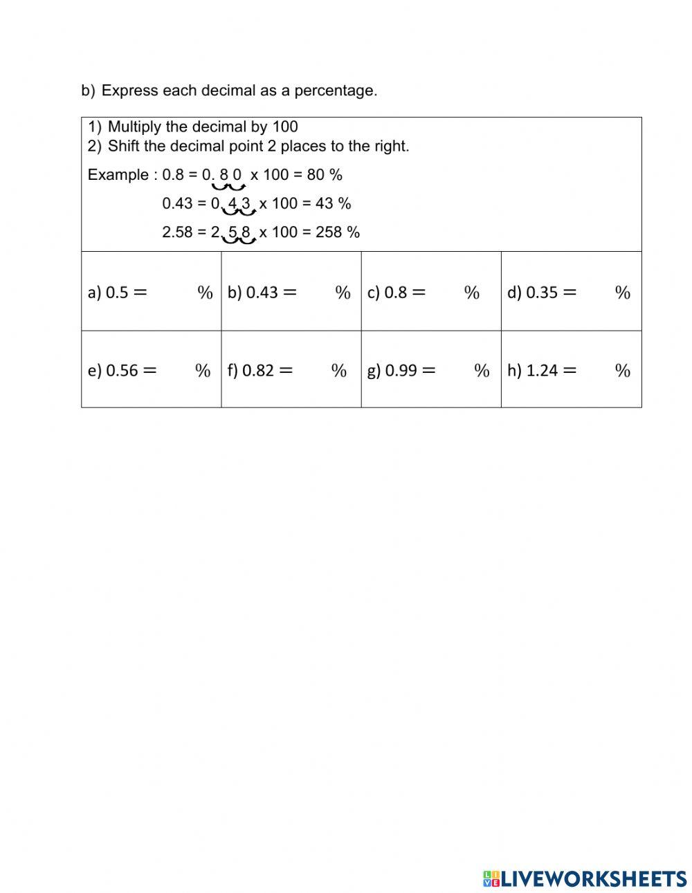 Fraction and Decimal to Percentage