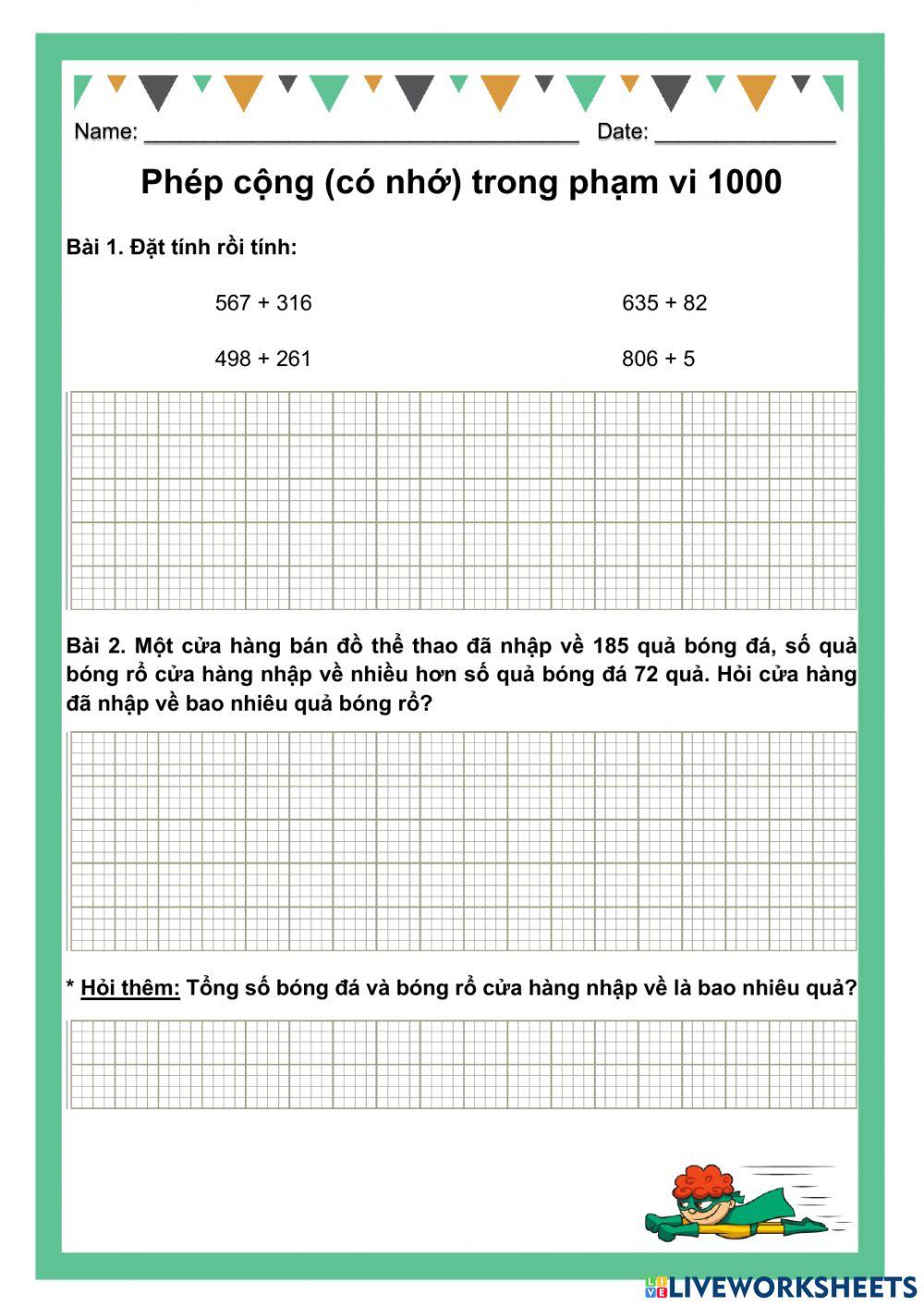 Phép cộng (có nhớ) trong phạm vi 1000