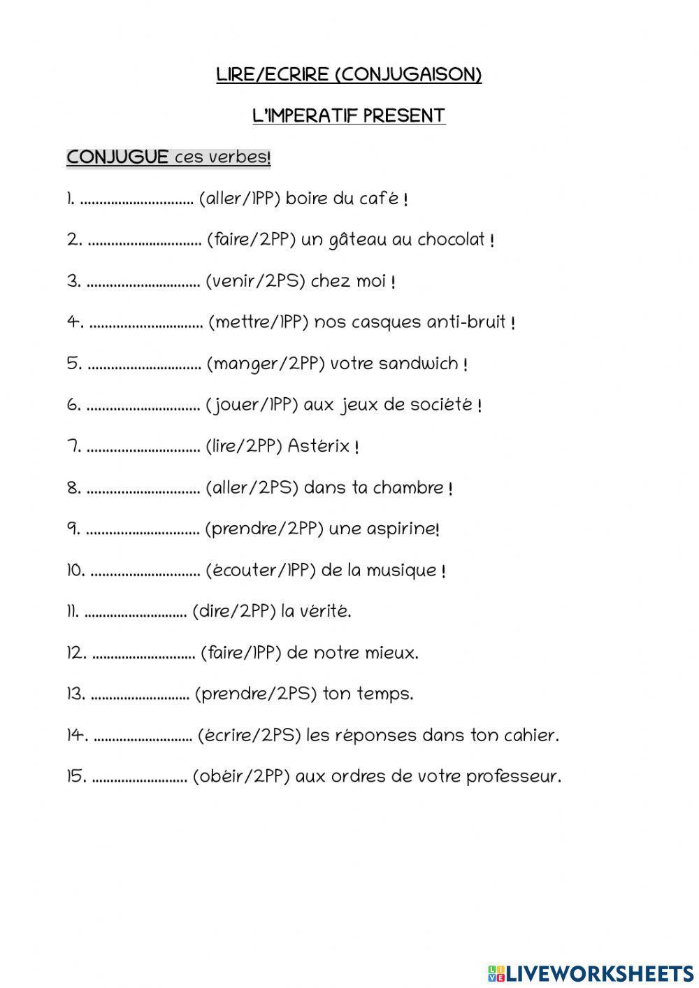 Impératif présent évaluation