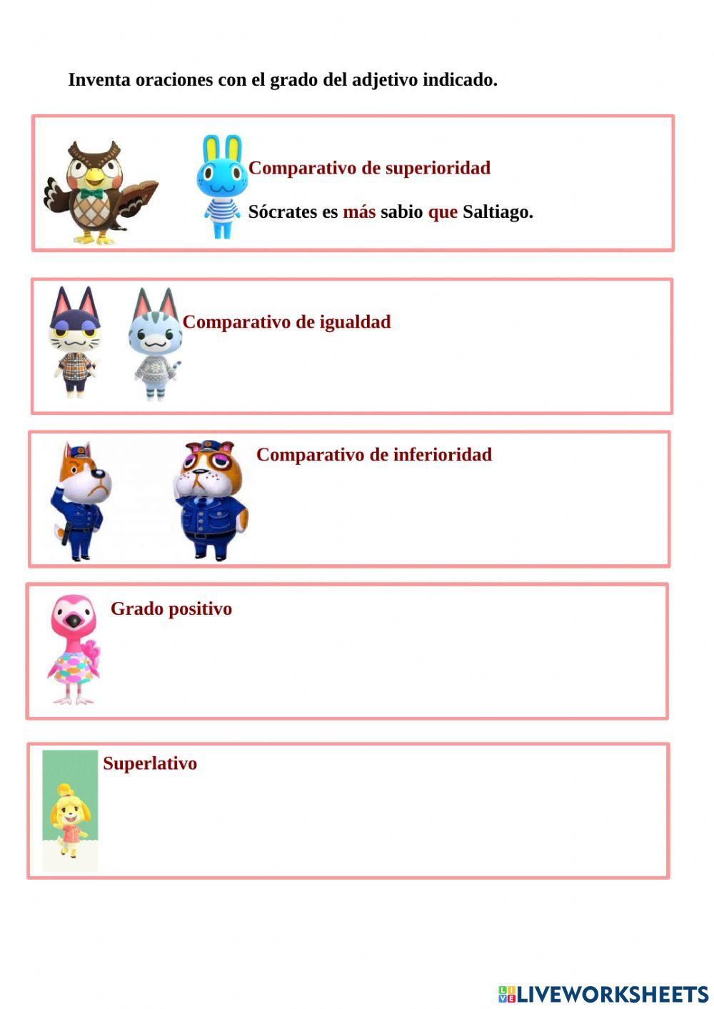 Grados del adjetivo animal crossing