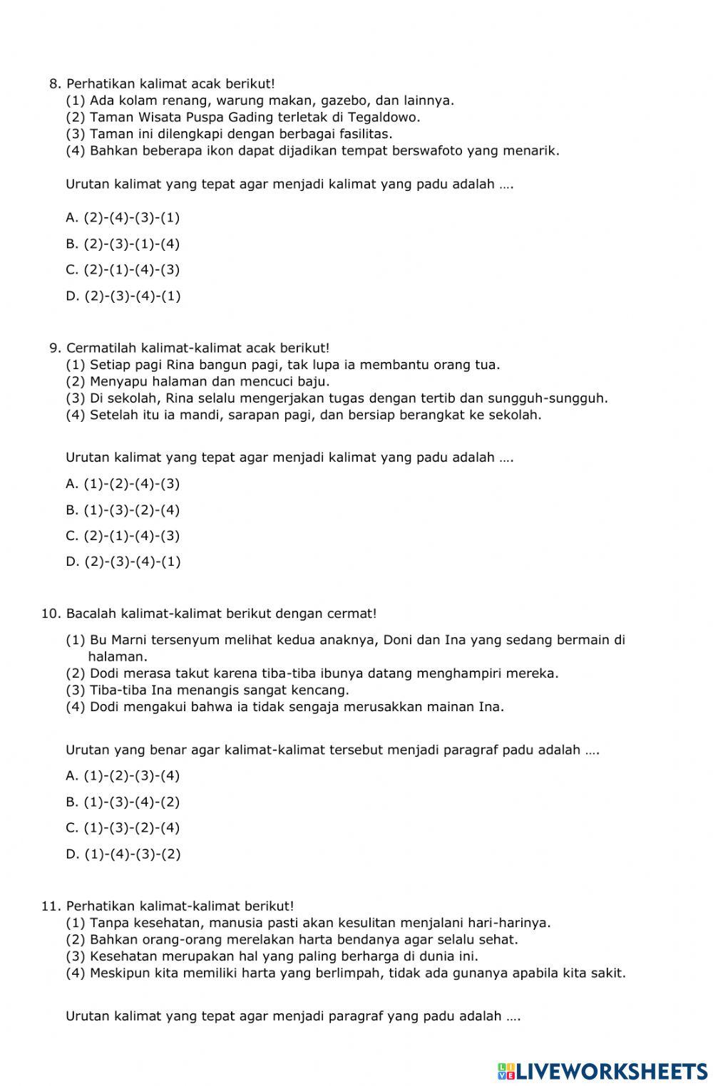 Latihan Bahasa Indonesia tema 8