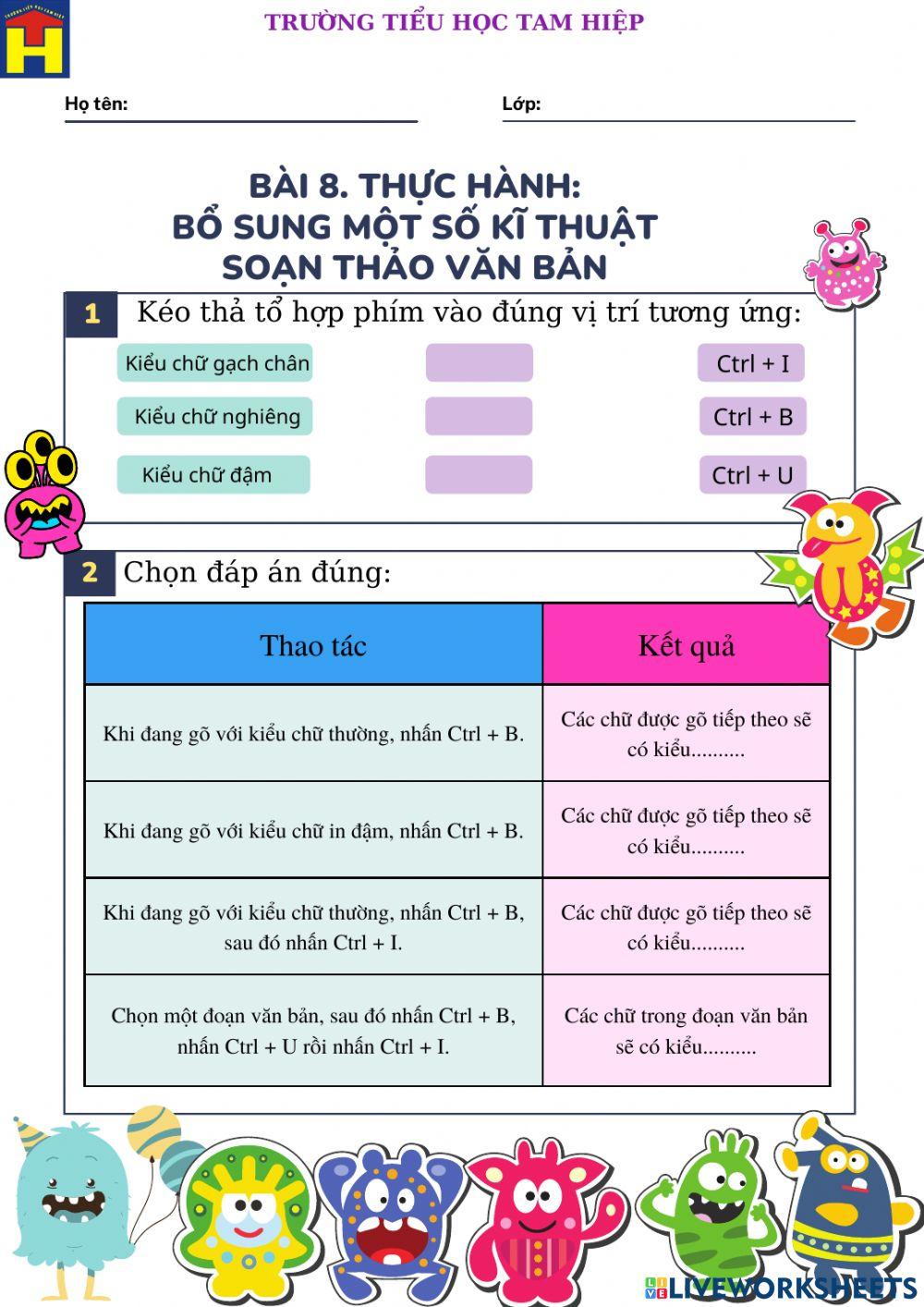 Lớp 3. CĐ 3. Bài 8 Thực hành