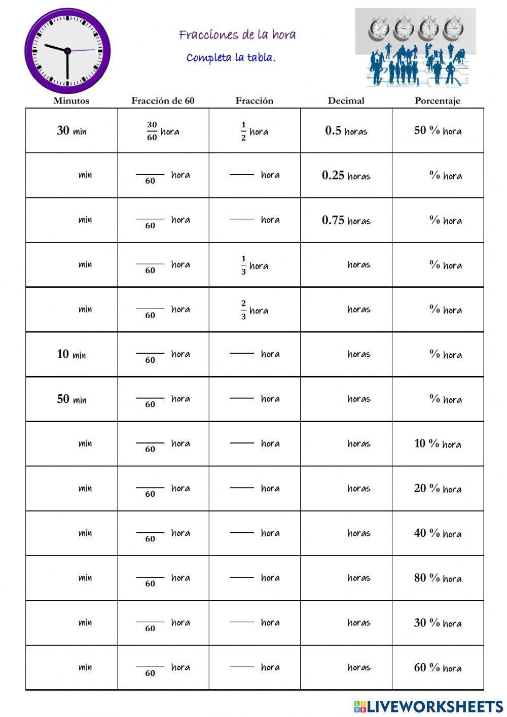 Fracción - Decimal - Porcentajes Magnitud Tiempo (1) Horas