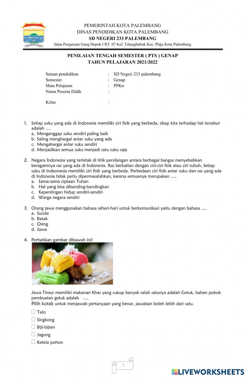 PTS PPKn Tema 6 dan Tema 7 Kelas 4