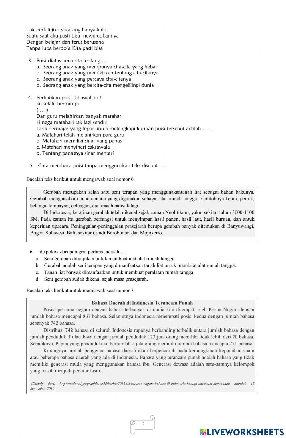 Pts bhs indo tema 6 dan tema 7 kelas 4