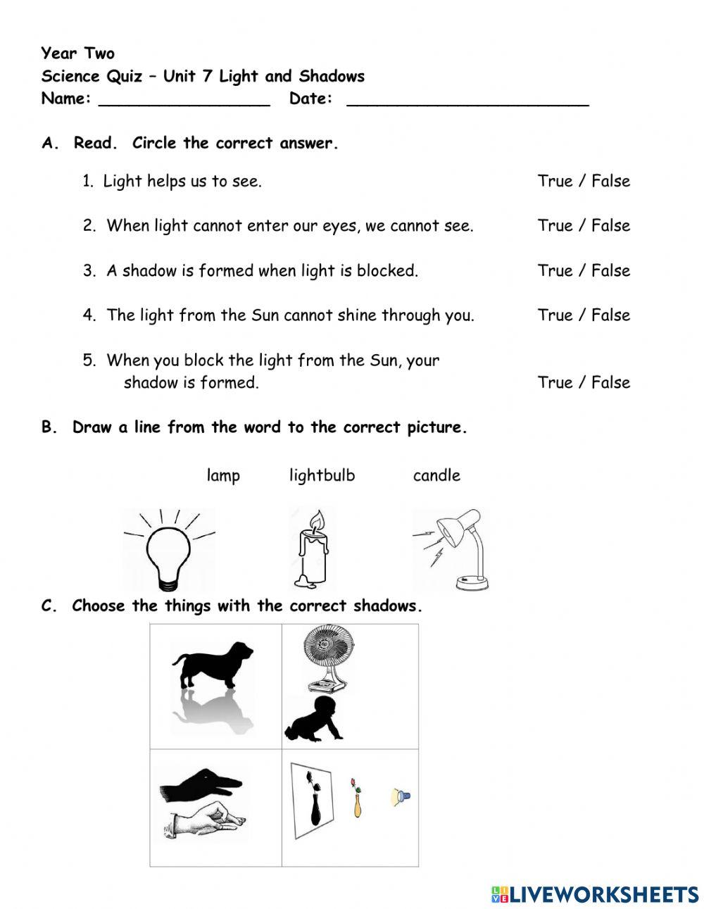 light and shadows homework year 3