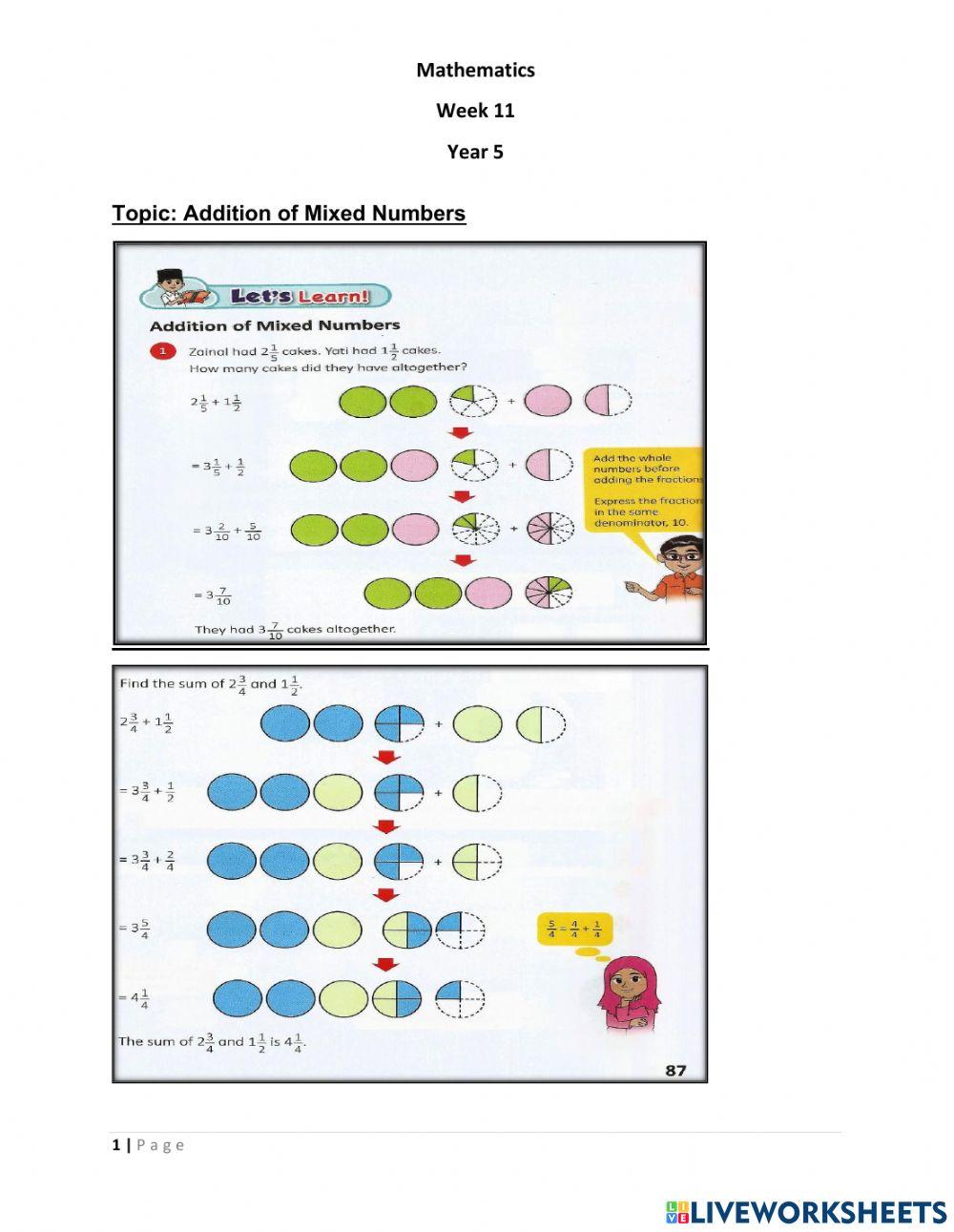 Addition and Subtraction of Mixed Numbers