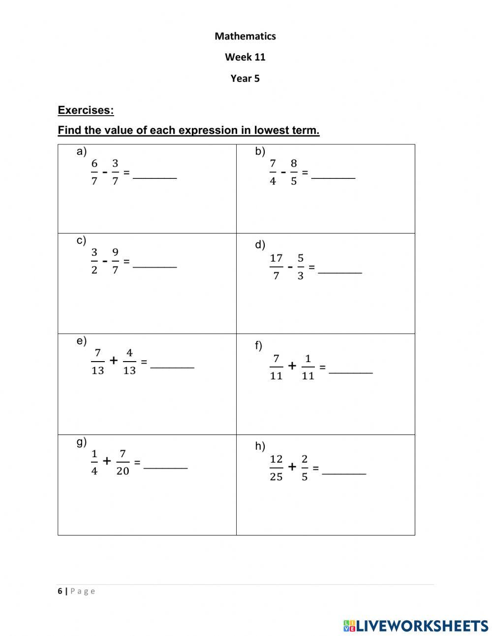 Addition and Subtraction of Mixed Numbers