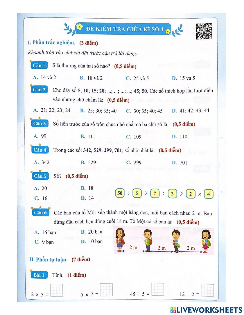 Đề kiểm tra giữa kì 2