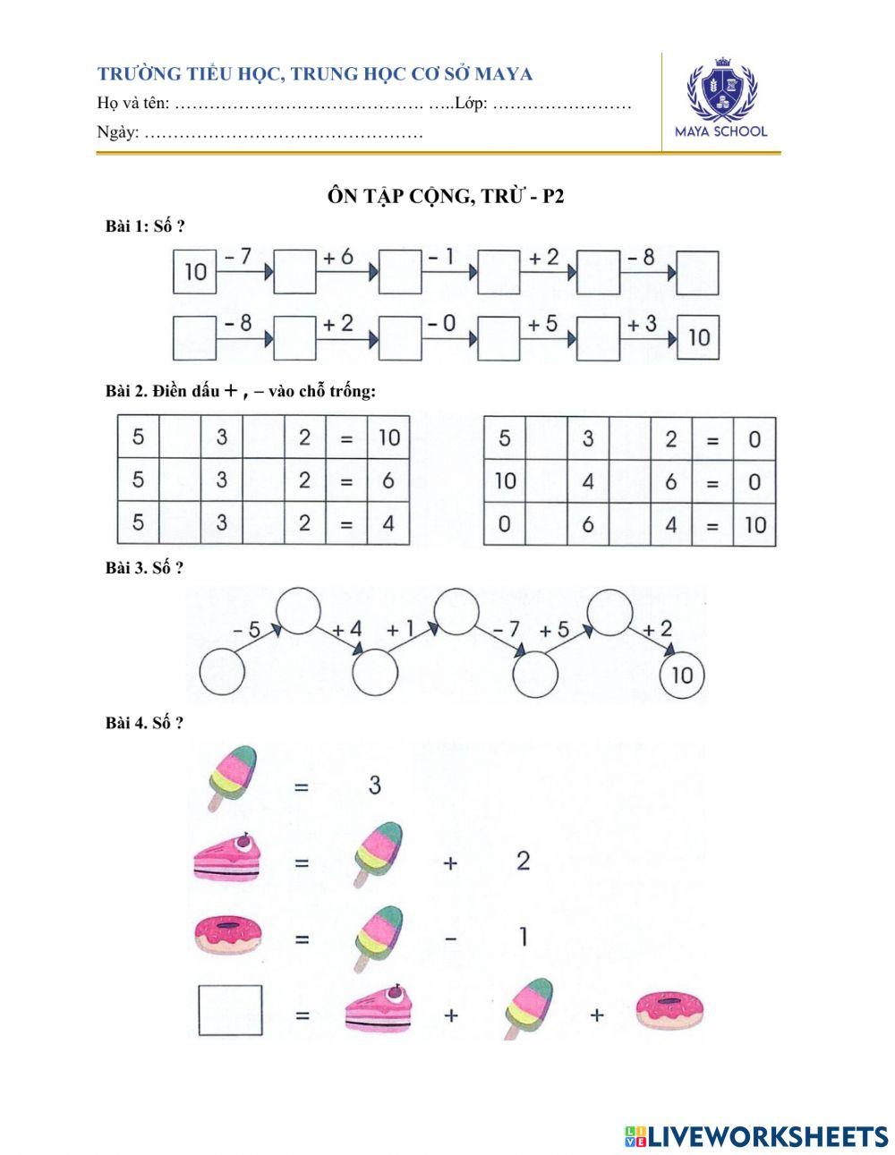 Ôn tập các phép tính cộng, trừ-p2