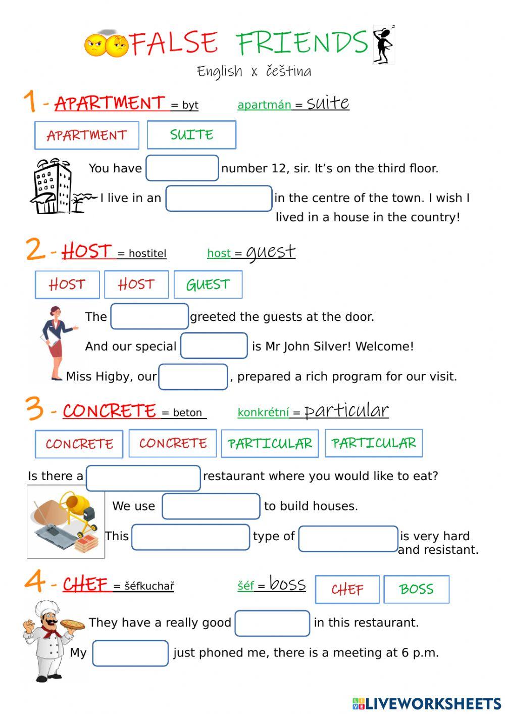 False Friends worksheet for Pre-intermediate