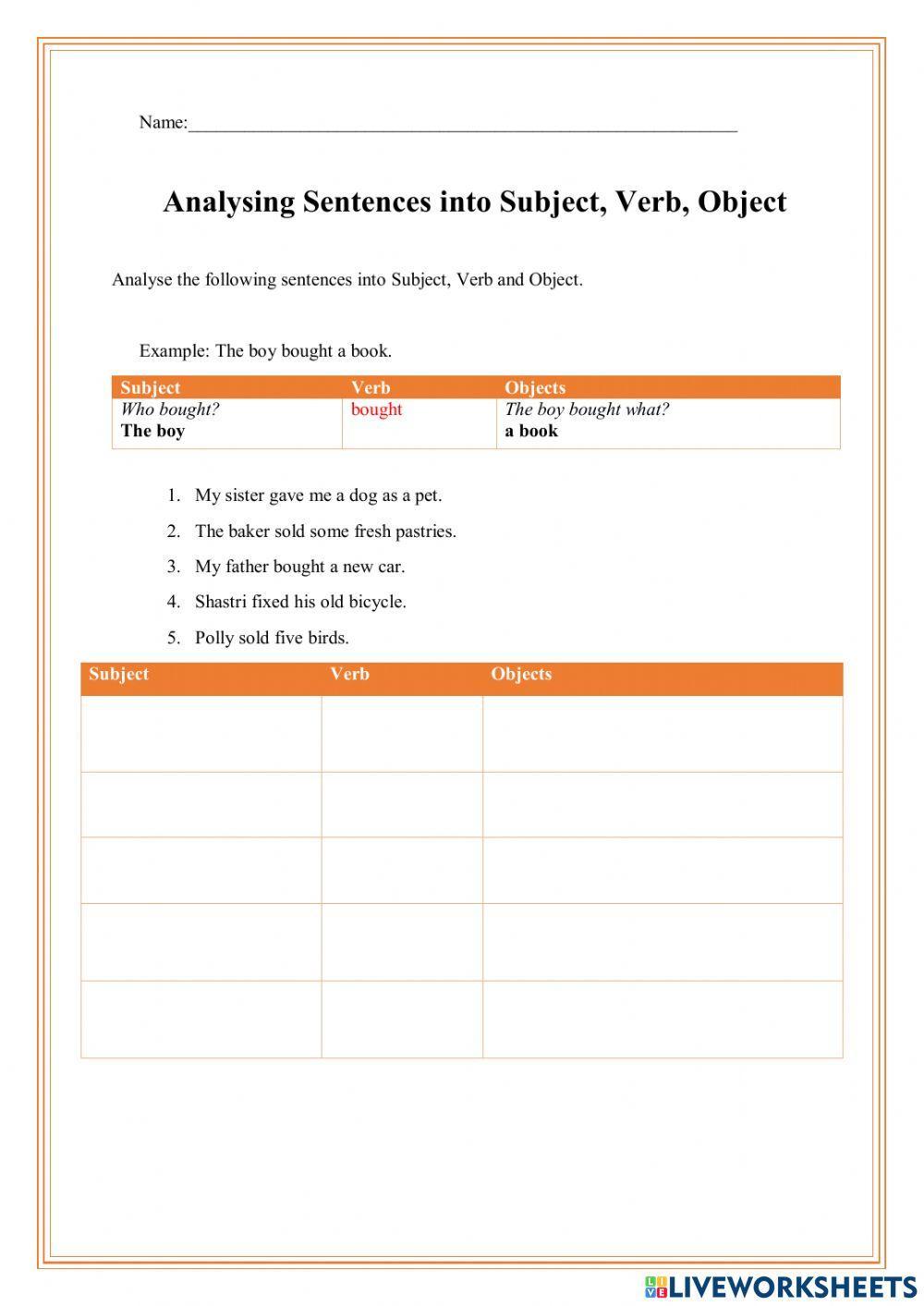 Analysing Sentences into Subject, Verb, Object