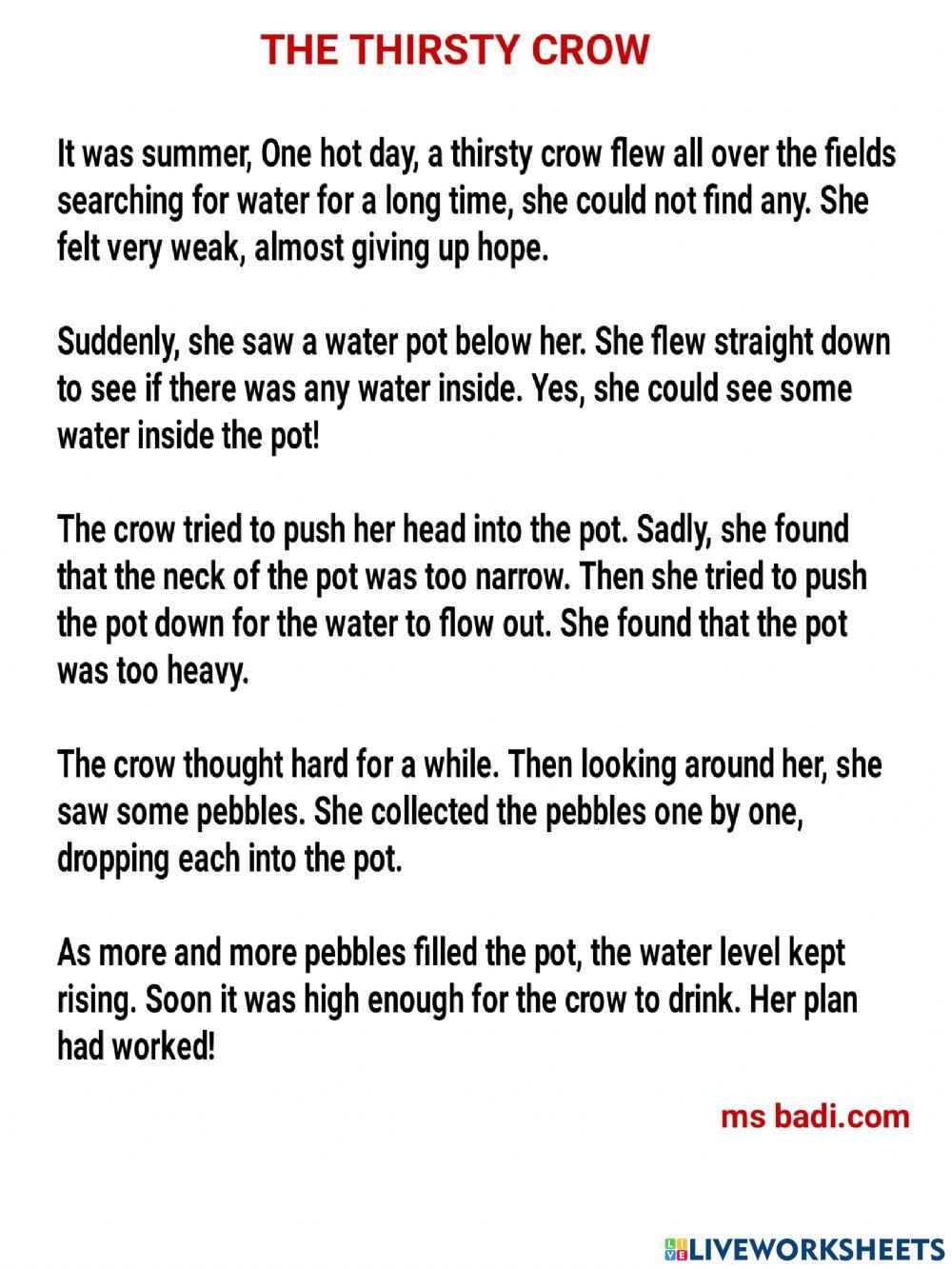 Day-28-english story-the thirsty crow