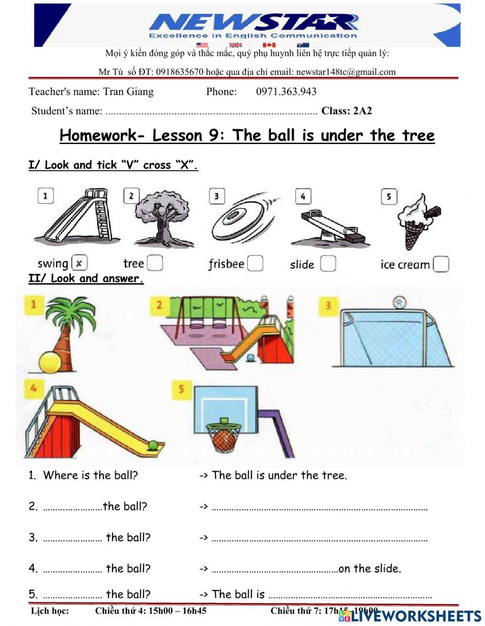 9. the ball is under the tree