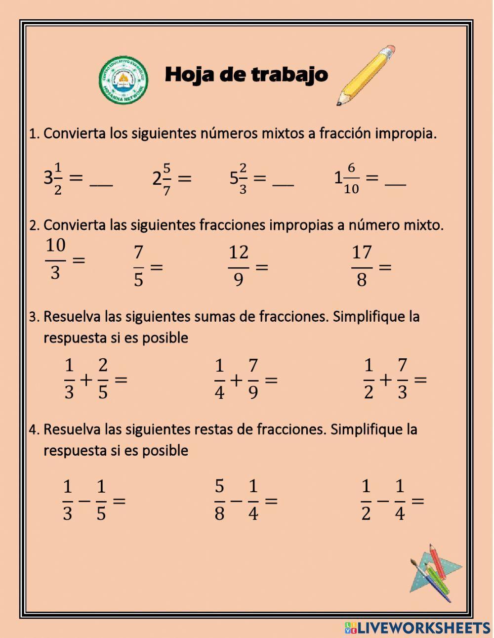 Suma y resta de fracciones heterogéneas