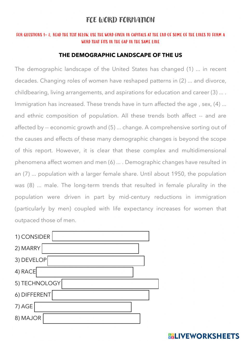 The demographic landscape of the us