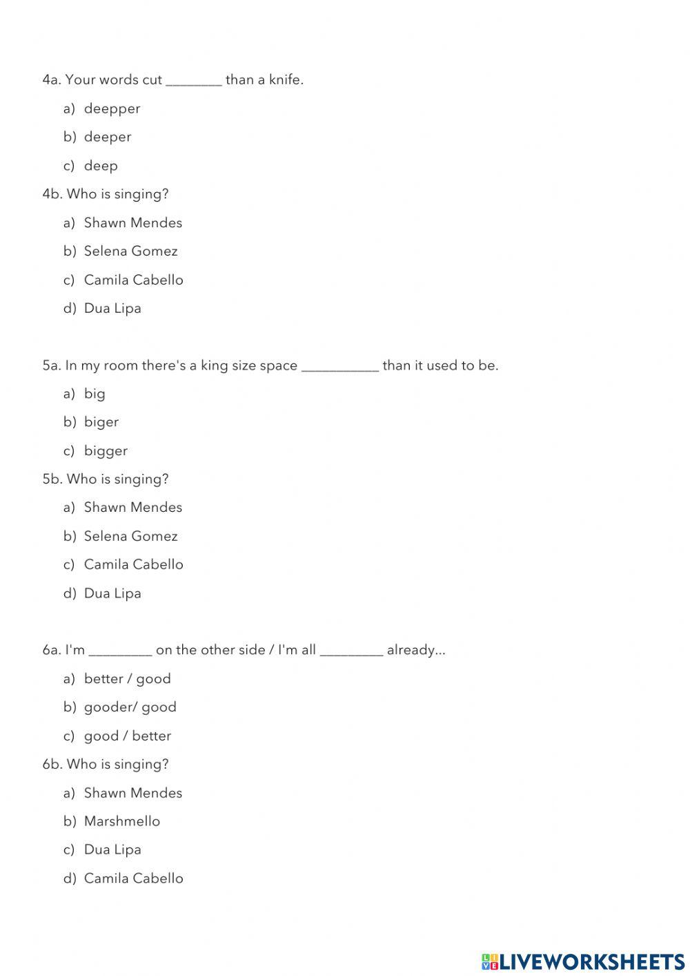 Comparatives - musical challenge